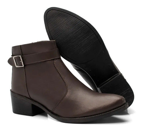 Bota Feminina Cano Curto Salto Baixo Fivela Casual Moderna
