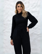 Conjunto Feminino Malha De Tricot Blusa E Calça Moda Inverno