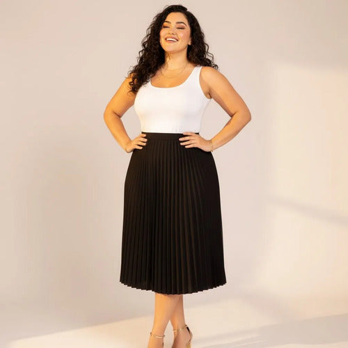 Kit 2 Saia Midi Branca Preta Plissada Plus Size Evangélica