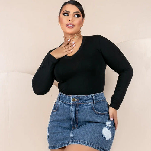 Saia Jeans Feminina Plus Size Contura Alta Barra Feita