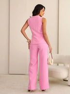 Conjunto Feminino Calça E Colete Liso  Alfaiataria Social