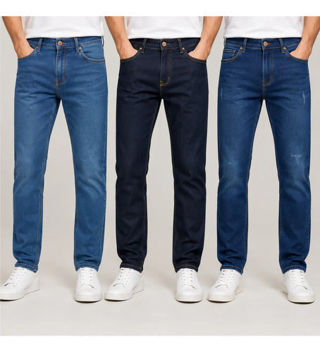Kit 3 Calças Masculinas Jeans Slim Lycra Premium Elastano