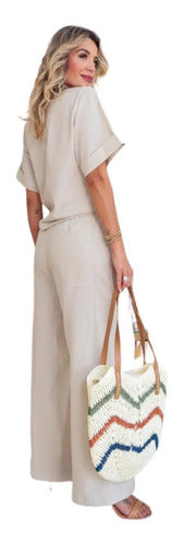 Conjunto Feminino Casual Blusa E Pantolana Bianca Crú