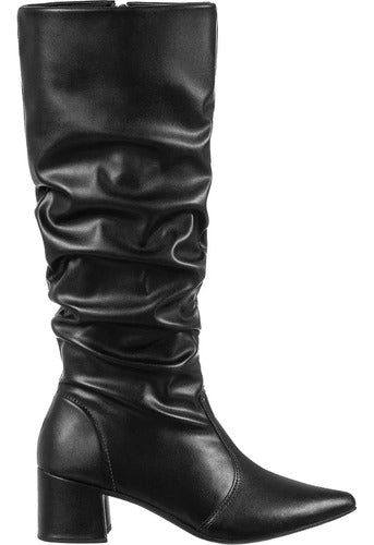 Bota Feminina Gigil Bico Fino Cano Longo Enrugado Slouch