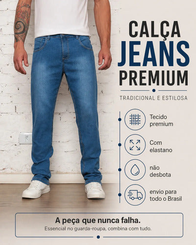Calça Jeans Masculina Tradicional Corte Reto
