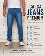 Calça Jeans Masculina Tradicional Corte Reto