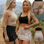 Short Saia Cargo Jeans Feminino Preto Cintura Alta