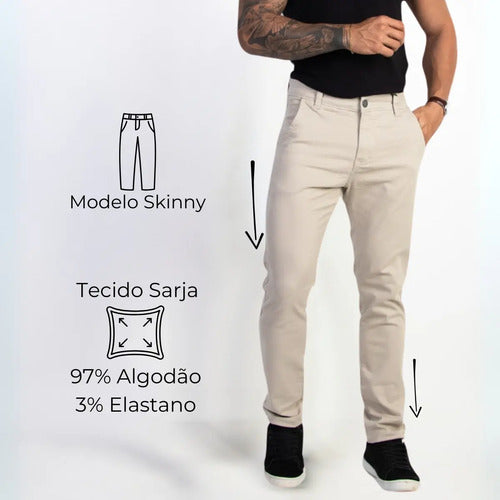 Calça Sarja Social Masculina Esporte Fino Com Elastano