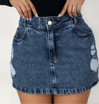 Saia Jeans Feminina Plus Size Contura Alta Barra Feita