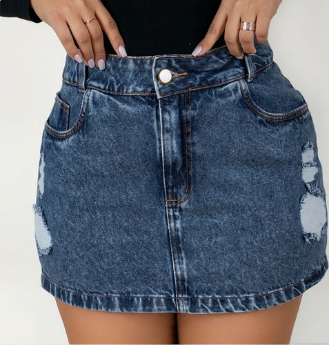 Saia Jeans Feminina Plus Size Contura Alta Barra Feita