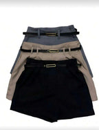Kit 3 Shorts Alfaiataria Feminino Moda Luxo Com Cinto Brinde