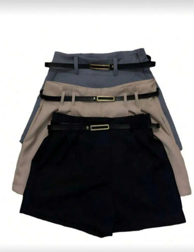 Kit 3 Shorts Alfaiataria Feminino Moda Luxo Com Cinto Brinde