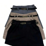 Kit 3 Shorts Alfaiataria Feminino Moda Luxo Com Cinto Brinde