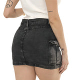 Saia Cargo Jeans Feminina Marmorizada Lycra Empina Bumbum
