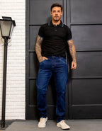 Calça Jeans Masculina Azul Escuro Slim Com Elastano