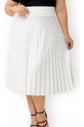 Saia Midi Plissada Lisa Moda Evangélica Tendencia Leve