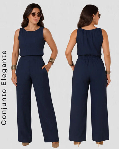 Conjunto Alfaiataria Feminino Calça Wide Leg E Blusa Elegant