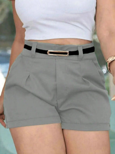 Kit 3 Shorts Alfaiataria Feminino Moda Luxo Com Cinto Brinde