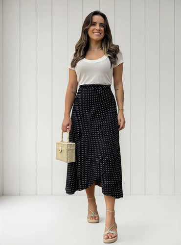 Saia Midi Envelope/transpassada Veste 36 Ao 44 Super Bem