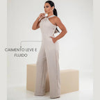 Macacão Longo Pantalona Elegante Festa Luxo Costas Ajustável