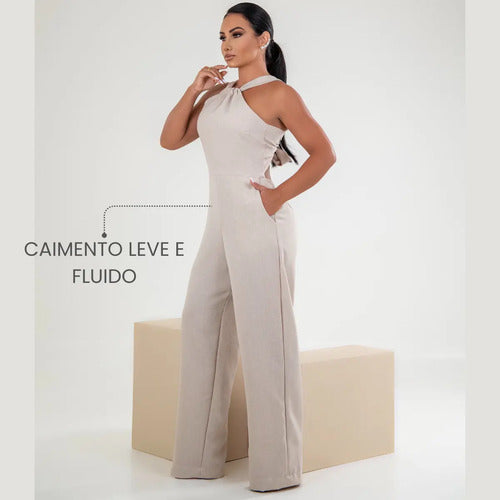 Macacão Longo Pantalona Elegante Festa Luxo Costas Ajustável