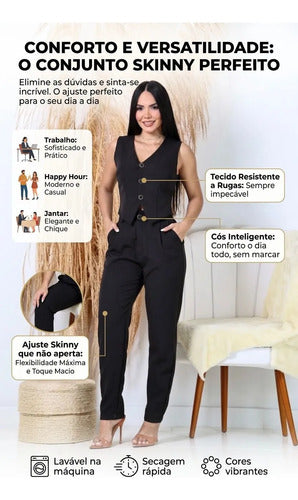 Conjunto Calça Skinny Com Colete Social Alfaiataria Feminino