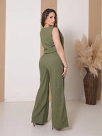Conjunto Alfaiataria Calça Pantalona E Cropped Linho