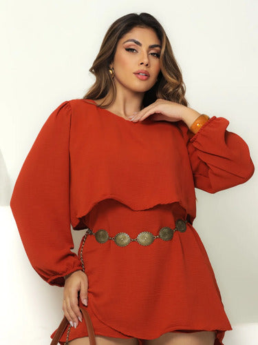 Macaquinho Manga Longa Com Camadas Duna Soltinho Feminino