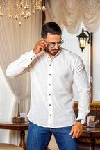 Camisas Masculina Social Gola Padre Linho Premium Moda Luxo