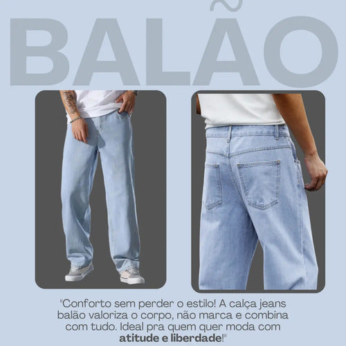 Calça Bag Masculina Jeans Balão Casual Moderna Estilo Larga