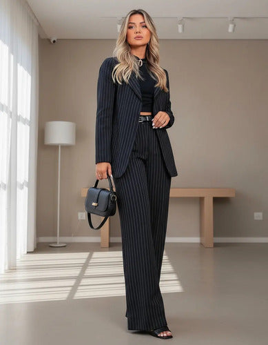 Conjunto Feminino Calça Pantalona E Blazer Alfaiataria