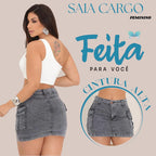 Saia Cargo Feminina Cintura Alta Com Lycra Moda  Estilosa