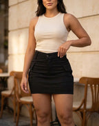 Saia Cargo Feminina Cintura Alta Com Lycra Levanta Bumbum
