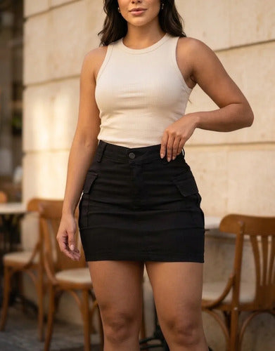 Saia Cargo Feminina Cintura Alta Com Lycra Levanta Bumbum