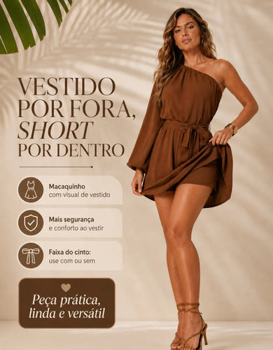 Macaquinho Curto Ombro Manga Longa Amarração Boho Moda Bojo