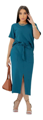 Conjunto Femenino Despojado Casual Com Saia + Cropped Alonga