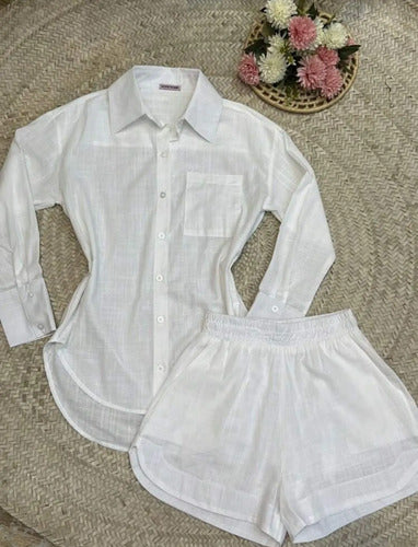 Conjunto Fêmea Linho Camisa E Short Forro Premium Importado