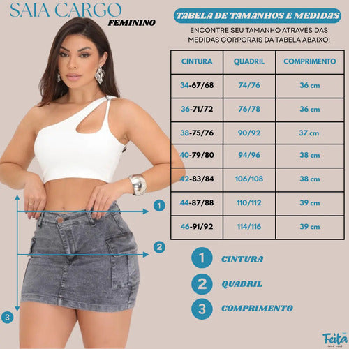 Saia Cargo Feminina Cintura Alta Com Lycra Moda  Estilosa