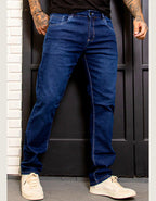 Calça Jeans Masculina Azul Escuro Slim Com Elastano