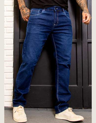 Calça Jeans Masculina Azul Escuro Slim Com Elastano