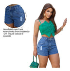 Short Jeans Feminino Premium Destroyde Cintura Alta Básico