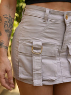 Short Saia Cargo Jeans Feminino Preto Cintura Alta