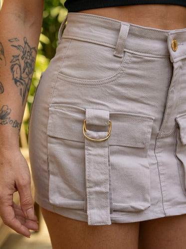 Short Saia Cargo Jeans Feminino Preto Cintura Alta