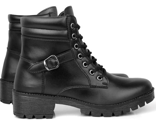 Coturno Feminino Cano Baixo Solado Tratorado Fivela Outono