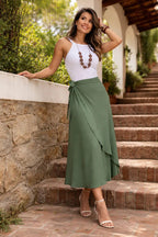 Saia Envelope Traspassada Midi Com Forro De Luxo Tendencia