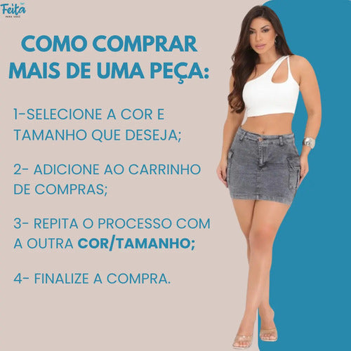 Saia Cargo Feminina Cintura Alta Com Lycra Moda  Estilosa