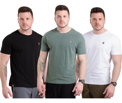 Kit 3 Camisetas Básicas Lisa Algodão Confortável Casual Top