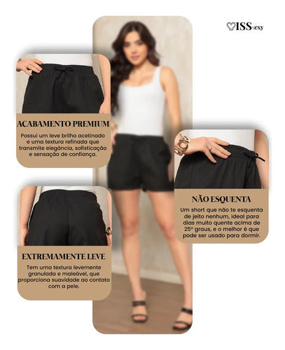 Kit 2 Shorts Bermuda Linho Feminino Cintura Alta Casual Top