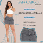 Saia Cargo Feminina Cintura Alta Com Lycra Moda  Estilosa