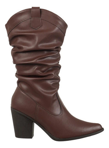 Bota Feminina Slouch Western Enrugado Bico Fino Country